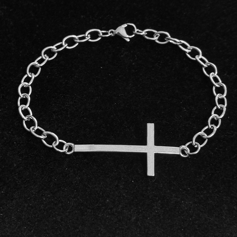 Silver Religious Cross Link Bracelet